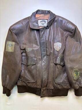 Fox Run Leather Bomber Flight Jacket Size S Brown Patches